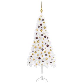Corner Artificial Christmas Tree LEDs&Ball Set White 59.1" PVC